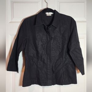 Garfield & Marks Black Cotton 3/4 Sleeve Button Up Shirt Size 8